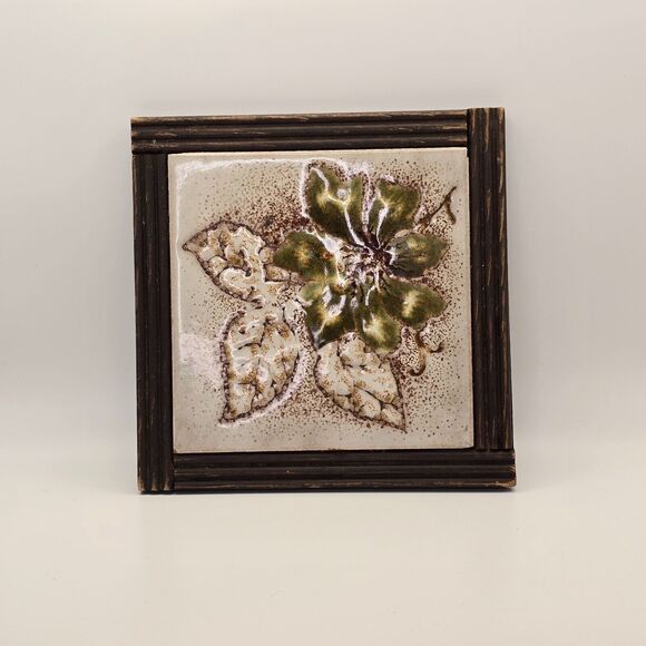 Vintage Ceramica S. Marco Wood Framed Floral Tile Made in Italy 7" x 7" - Picture 1 of 4